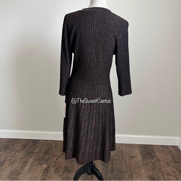 Nanette Lepore Lurex Metallic Pleated Ribbed Knit Midi Dress Chocolate Brown XL - Picture 12 of 17